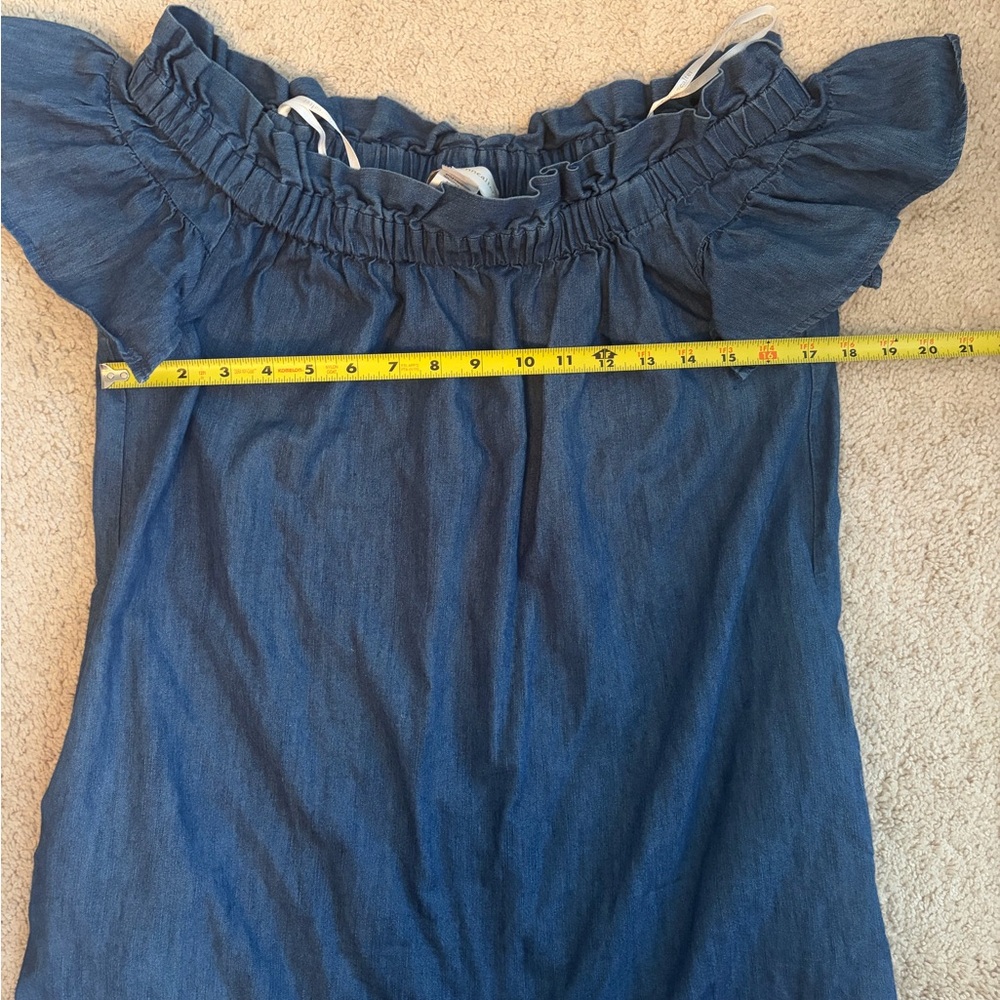 Corey‎ Lynn Calter Anthropologie Off The Shoulder Denim Mini Dress Women's Sz XS - Picture 10 of 10
